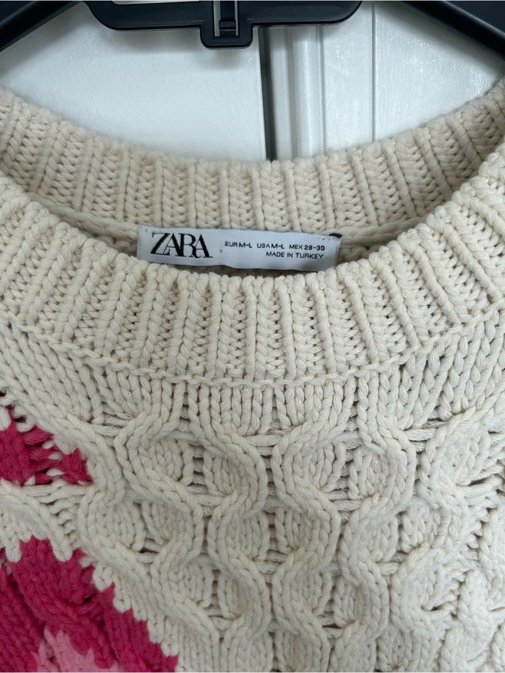 Zara Cream & Pink Cable-Knit Oversized Sweater